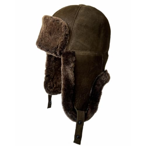 Image of Leather Aviator Russian Ushanka Trapper Shearling Sheepskin Fur Ear Flap Waterproof Winter Hat