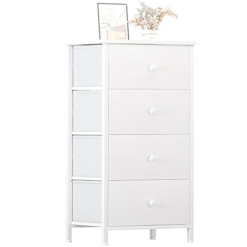 KAI-ROAD White Dresser for Bedroom 4 Drawer Dressers & Chests of Drawers Small Dresser Organizer Fabric Storage Tower for Closet Kids and Adult Modern