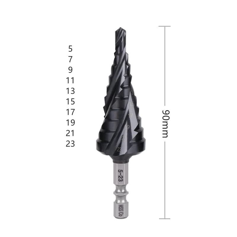 Foret Étagé Rainuré En Spirale, Tige Hexagonale Hss M35 Avec Revêtement En Cobalt Et Titane, 3 Cannelures, Forets Étagés, Scie Cloche pour Plastique, Bois, Métal, Aluminium, Cuivre (5-23 mm), Pratiqu