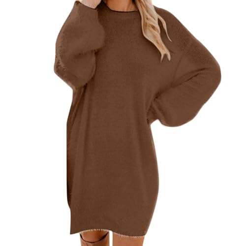 Kleid Beige Damen Pullover Damen Oversize Longpullover Herbst Winter Pulloverkleid Lang Lose Strickkleid Lässig Modische Wollkleid Knielang Dresses...
