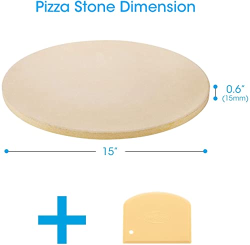 Unicook Pizza Stone For Grill Oven, 15 Inch Round Baking Stone, Heavy Duty Cordierite Pizza Cooking Pan, Thermal Shock Resistant, Ideal For Making Crisp Crust Pizza, Bread And More, Includes Scraper #TOP5