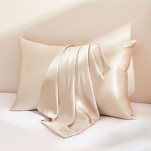 Image of THXSILK 30 Momme Silk Pillowcase for Hair and Skin, 100% Mulberry Silk Bed Pillowcase Grade 6A+ Silk, Hypoallergenic Soft Breathable Pillow Case with Hidden Zipper, King Size Pillow Case(Beige)