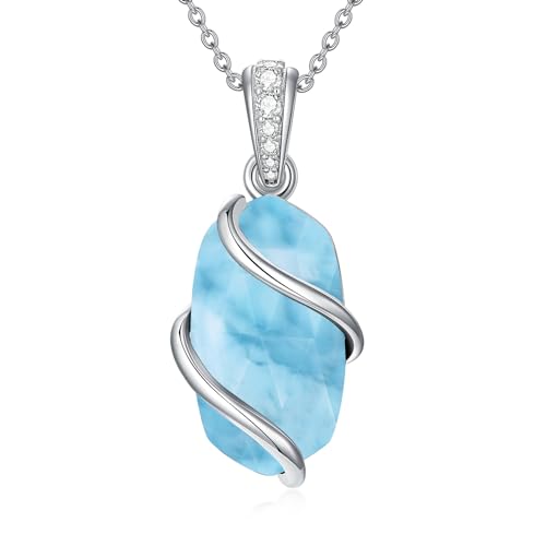 HPQQ Larimar Necklace for Women Sterling Silver Blue Larimar Stone Jewelry
