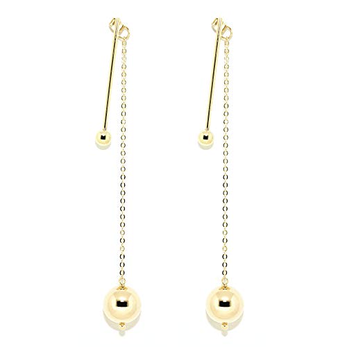 ViaTORY 20K Gold plated brass Stick ball earring with 925 silver post, with 20K gold plated c.c.b ball chain dropped earring for womens (Pair earring)