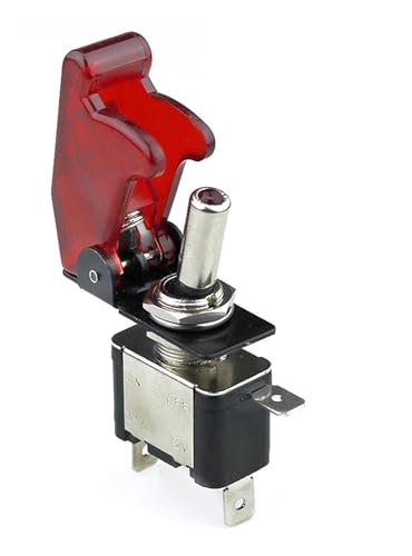 Interrupteur à bascule LED SPST 12V 20A avec couvercle de sécurité rouge pour auto et bateau