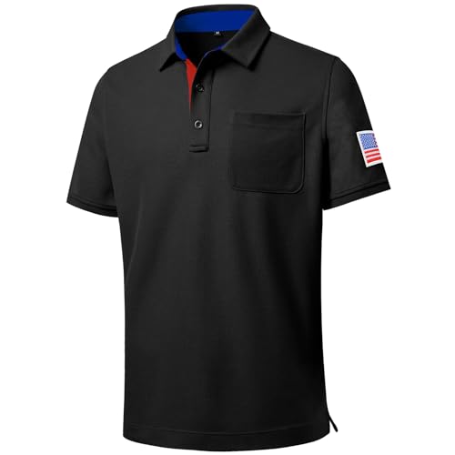DEOLAX Mens Polo Shirts Performance Moisture Wicking Mens Tactics Polo Shirts Short Sleeve with Pocket