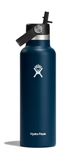 Hydro Flask - Water Bottle 621 ml (21 oz) - Vacuum Insulated Stainless Steel Water Bottle with Flex Straw Cap - Standard Mouth - Indigo