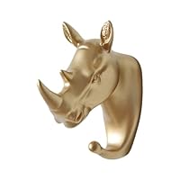 WJXFHTD Animal Hooks for Wall, Gold Elephant Head Long Goat Head and Rhinoceros Head Hooks Coat Hook Wall Mount Resin Decorative Hook Decorative Towel Hooks Gold (Rhino)