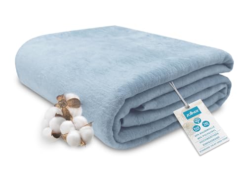 ZOLLNER Kuscheldecke flauschig in 150x200 cm - weiche und langlebige Sofadecke in hellblau - waschbar bis 40°C - Mischgewebe - mit elegantem...