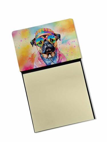 Caroline's Treasures Pug Hippie Dawg Sticky Note Holder Refillable Dispenser Self-Sticky Note Pads, Memo Pads Blank Desk Accessories