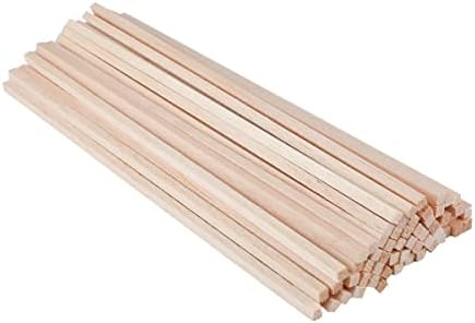 iUoczi 60 Pack Square Wood Dowel Rods 1/4x1/4x12 Inch Balsa Wood Sticks Natural Wood Color Unfinished Wood for Cricut Maker Make Models of House Airplane Ship Boat DIY Wooden(6x6x305mm)