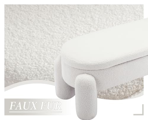 Coffre Banc Rangement 114 cm Fausse Fourrure Blanc Chairus