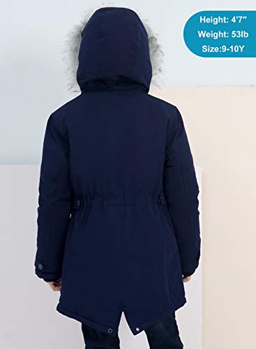 SOLOCOTE Girls Winter Coats Heavyweight Medium Length Warm Jacket With Removable Fur Collar Hooded 3-14Y2