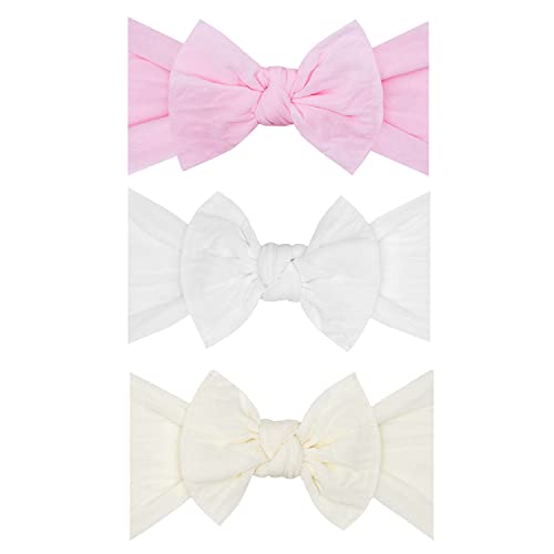 Baby Bling Bows - Newborn to Little Baby Girl Bows, 3PK CLASSIC KNOT Nylon Super Soft Stretchy Toddler Headbands, Perfect Hair Accessories Head Bands for Infant Kids, Made in the USA2