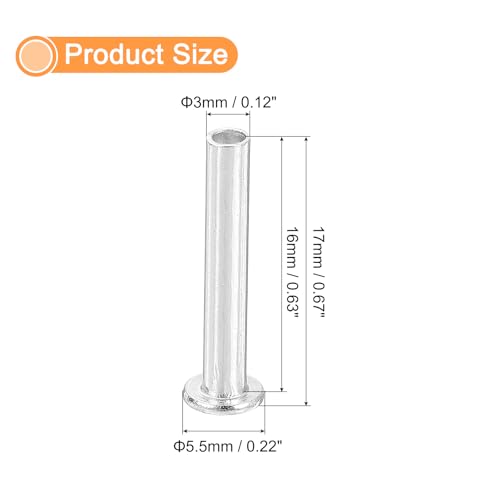 QUARKZMAN 50 Stück Halbhohlnieten, 3mm x 16mm Aluminium Flachkopf Halbhohle Nieten für Industrie Haushaltsreparatur Befestigung, Silber