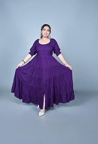 Image of Plus Size Women's Ruffle Tiered Maxi Dress with Puff Sleeves, Flowy A-Line Fit & Smocked Sleeve Detail for Casual, Party & Evening Look