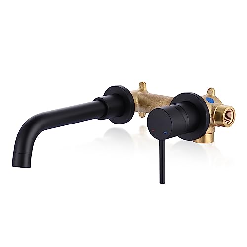 ARCORA Matte Black Wall Mount Bathroom Faucet Single Handle