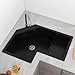LOVEDIMA Undermount Black Kitchen Sink 32 inch Drop In Kitchen Sink Corner Single Bowl Quartz Irregular Sink (Right Corner, Black)