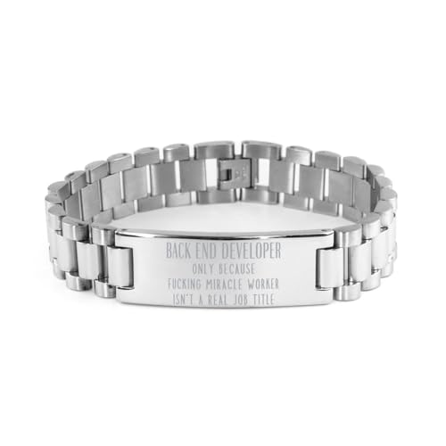 Funny Back End Developer Ladder Stainless Bracelet Back End Developer Only Because Fucking Miracle Worker Isn't a Real Job Title, Adjustable Back End Developer Christmas Birthday Engraved Gifts f