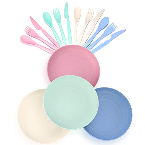 Speiseteller-Set, wiederverwendbares Essteller-Set, flacher Salat, Dessert, Frühstücksparty-Teller für Kinder, Kinder, Erwachsene, Picknick, Camping & Grillen, umweltfreundlich, Spülmaschine Cover