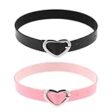 Tosmifairy Pink Leather Choker+Black Heart Buckle Necklace Collar Pastel Mall Gothic Jewelry For Wom