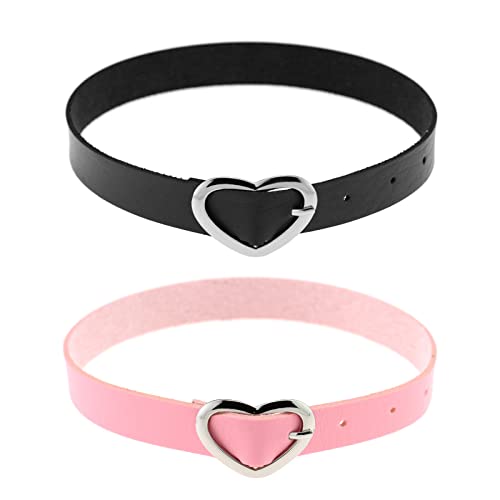 Tosmifairy Pink Leather Choker+Black Heart Buckle Necklace Collar Pastel Mall Gothic Jewelry For Women Teen's Anime Cosplay Accessories #TOP10
