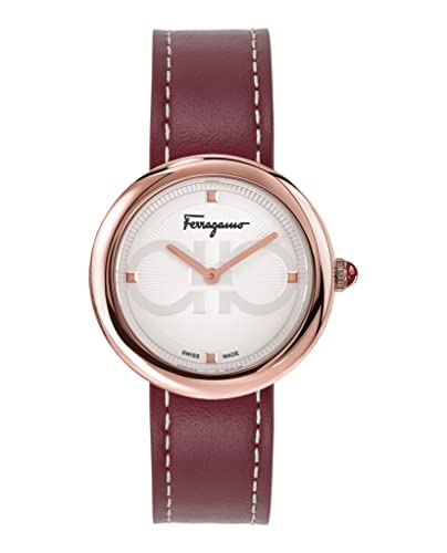 Ferragamo Ferragamo Chic Collection Luxury Womens Watch Timepieces with a Burgundy Strap Featuring a Rosegold Case and a Silver Dial