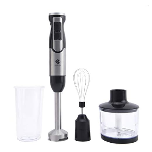 Family Care Batidora de Mano 1000W, 4 Cuchillas Titanio QuattroBlade muy afiladas, 8 velocidades + Turbo, Pie Desmontable de Acero Inoxidable, 3 Accesorios, Iluminación LED