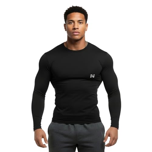 Image of NINQ Full Sleeve Compression, Workout, Round Neck, Down Shoulder T-Shirt - Men's Gym, Athletic & Sports Tights for Fitness