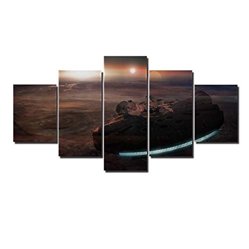 HOPE003 Canvas Painting 5 Framed Millennium Falcon Spaceship 5 Pcs/Set Canvas Wall Art Starwars Movie Poster Modular Picture for Kids Room
