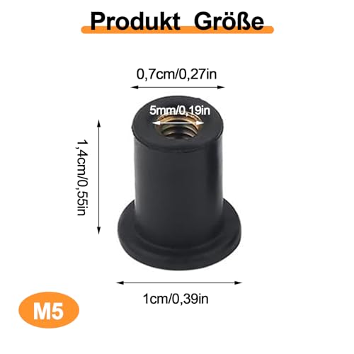 Gummimutte, M5 Gummi Well Mutter Sortiment, 20 Stück Rubber Well Nuts, Brass Nuts, Kajak Well Nuts, Gummi Muttern, Gummi NutmutternFür Motorräder Kajak Kanu
