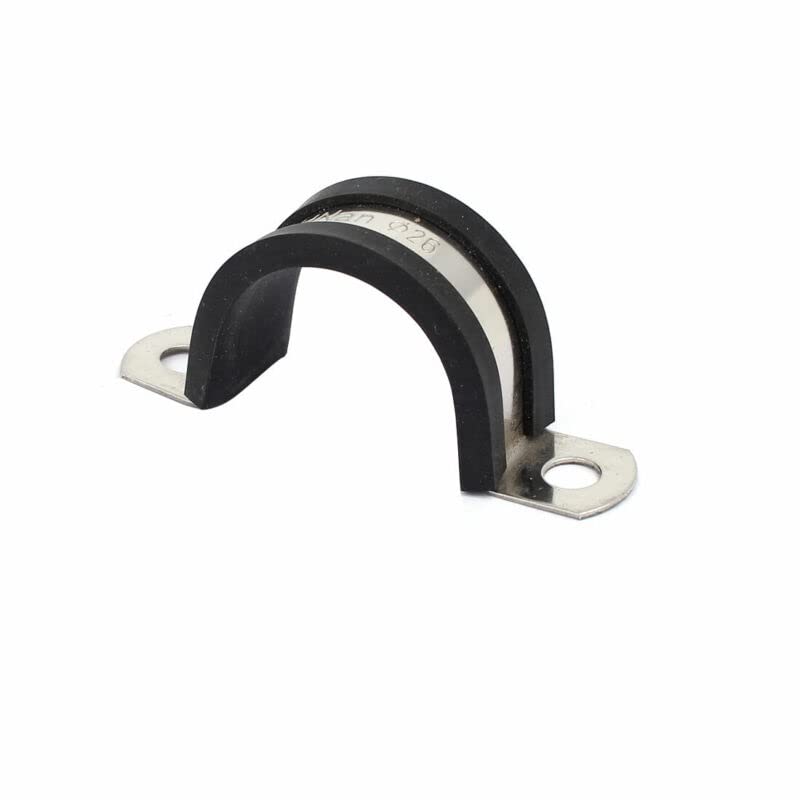 Tool parts 26mm Dia EPDM Rubber Lined U Shaped Pipe Tube Wire Clamps Clips 2pcs