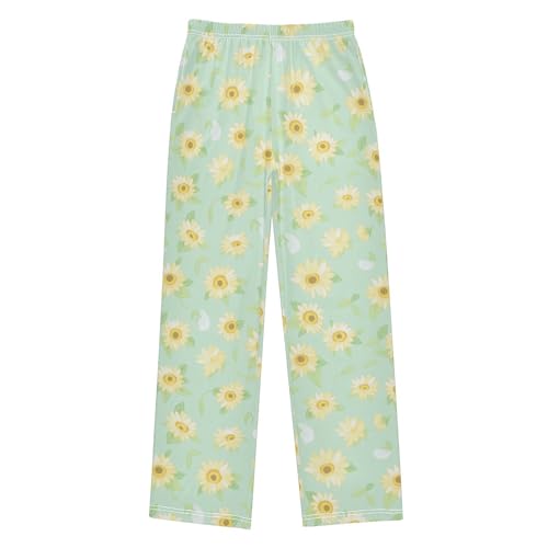 visesunny Boys' Pants Green Yellow Sunflower Jogger Pants Elastic Waist Long Bottoms Trousers with Pockets