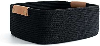 Cherrynow Square Cotton Rope Basket with Handles for Books, Magazines ...