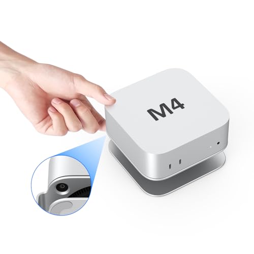Support Mac Mini M4 aluminium bouton accessible et bureau rangé - 2