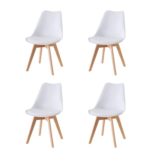 Baroni Home Silla de Comedor o de Trabajo con Patas de Madera, Silla Ergonómica con Cojín Integrado, 50X48X82 cm (Blanco, 4)