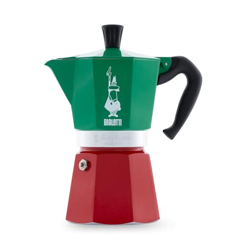 Bialetti - Moka Express Italia Collection: Iconic Stovetop Espresso Maker, Makes Real Italian Coffee, Moka Pot 6 Cups (9 Oz - 270 Ml), Aluminium, Colored in Red Green Silver