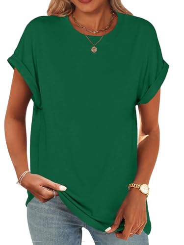 Image of UNCLECAT Women's Short Sleeve T Shirts Trendy Crew Neck Curve Hem Soft Tunic Tops Summer Outfits 2026