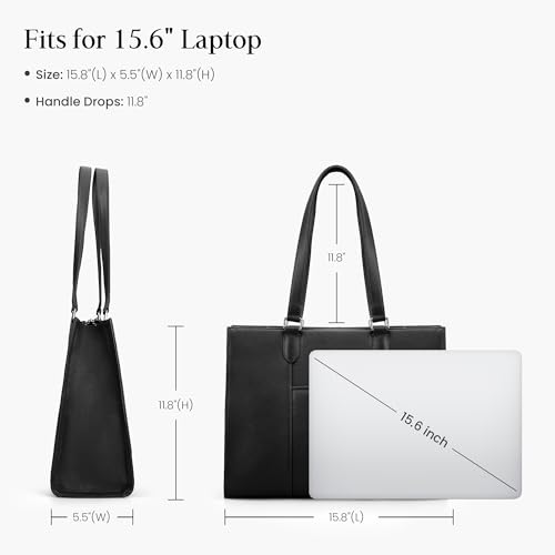 Image of befen Black Genuine Leather Tote Bag for Women Work, Womens Totes Purse Shoulder Bags with 15.6 inch Padded Compartment Handbags