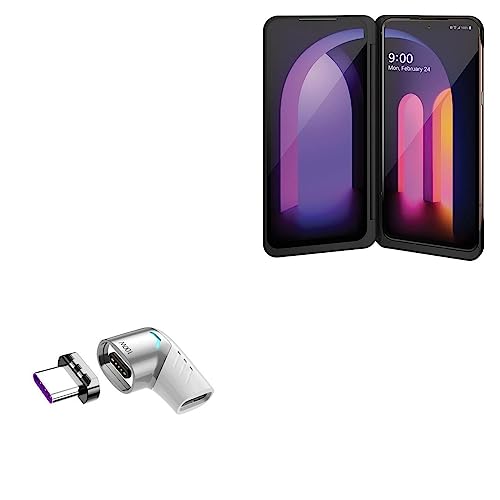 BoxWave Adapter Compatible with LG V60 ThinQ 5G - MagnetoSnap PD Angle Adapter, Magnetic Charging Connector Device Saver - Metallic Silver