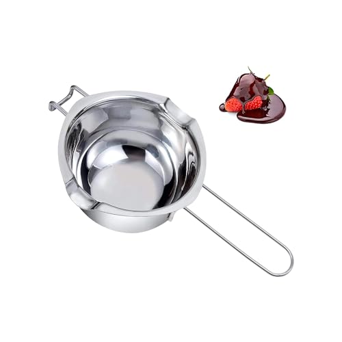 Cacerola para cocinar al baño maría con mango ideal para preparar dulces, de acero inoxidable, 14,4 x 25 cm, 450 ml