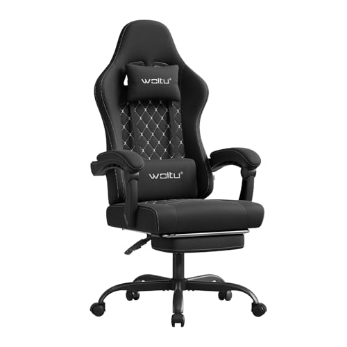 WOLTU Chaise Gaming Massante, Chaise Bureau Ergonomique, avec Coussin à Ressorts, Soutien Lombaire Massant, Appui-tête, Repose-Pieds, Tissu Technique, Charge...