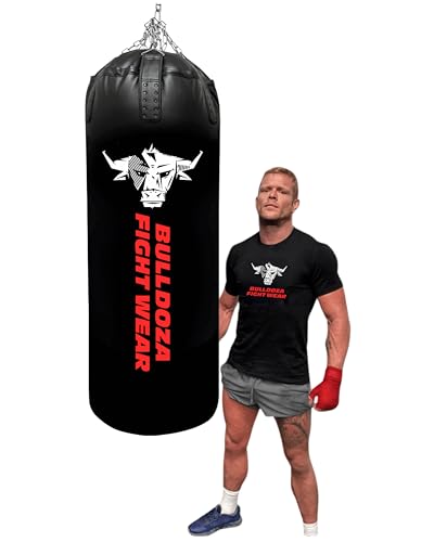 BULL DOZA FIGHT WEAR Selbstbefüllbarer Hochleistungs-Boxsack – mit hängenden Ketten, Wirbel, Karabiner – für MMA, Boxen, Kickboxen, Muay Thai, Taekwondo, Kampfsport (Schwarz, XL Tank 4FT) BULL DOZA FIGHT WEAR Selbstbefüllbarer Hochleistungs-Boxsack – mit hängenden Ketten, Wirbel, Karabiner – für MMA, Boxen, Kickboxen, Muay Thai, Taekwondo, Kampfsport (Schwarz, XL Tank 4FT)