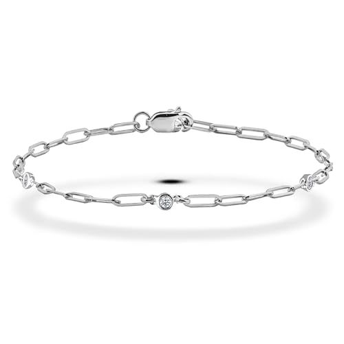 Polar Light Signature Canadian Diamond Charm Bracelet in .925 Sterling Silver - Choice of Rolo or Paperclip Style Chain