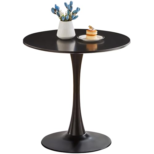 Image of Round Dining Table 27.5 inch Black Tulip Table with Pedestal Base for 2-4 People Small Space - Kitchen Living Room Cafe
