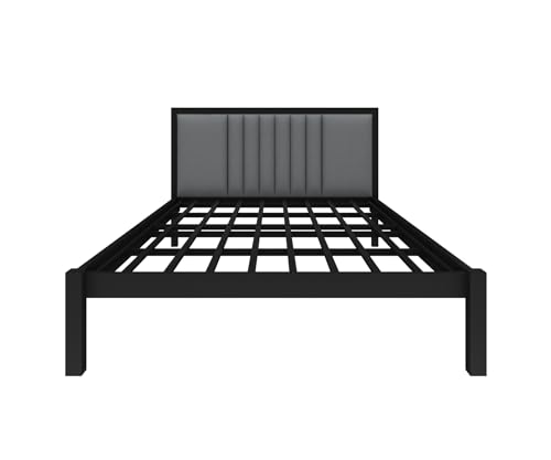 Image of Homdec Venus Wall-Supported Upholstered Headboard Metal Bed (Black, Double)