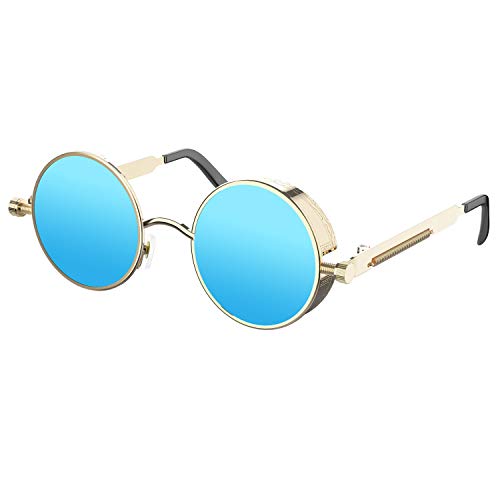 Image of PROUDDEMON Retro Gothic Steampunk Sunglasses for Women Men Round Lens Metal Frame