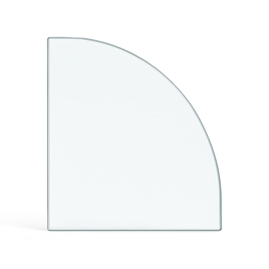 Feuercampus Funkenschutzplatte Glas Viertelkreis 100×100×0,6 cm ESG Kamin Bodenplatte hitzebeständig Schutzplatte Feuerstelle Ofenunterlage Sicherheitsglas Funkenschutz Kamin Glasplatte