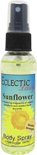 Eclectic Lady Sunflower Body Spray, Double Strength, 2 ounces, Body Mist for Women with Clean, Light & Gentle Fragrance, Cologne with Soft, Subtle Aroma For Daily Use