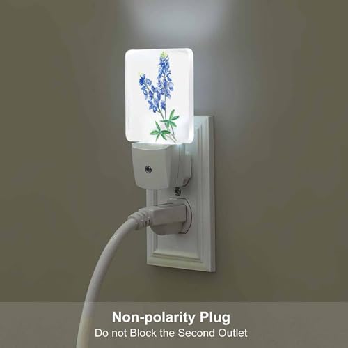 Image of Led Night Light,Blue Texas Watercolor Bluebonnet Led Night Light Plug Into Wall with Dusk to Dawn Light Sensor White Energy Efficient Nightlight for Bedroom Hallway Living Room Kitchen